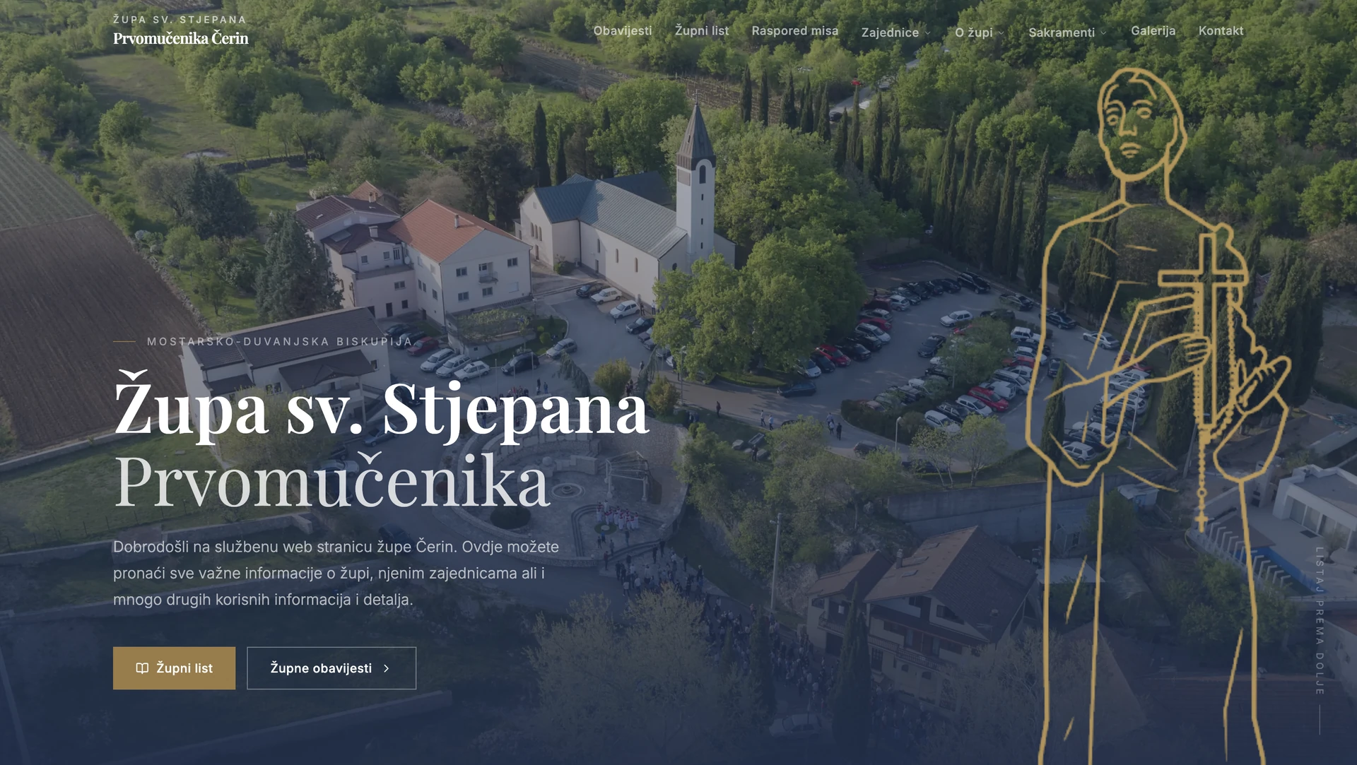 Nova stranica Župe Čerin, s fotografijom župe iz zraka i naslovom Župa sv. Stjepana Prvomučenika